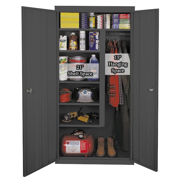 Storage Cabinet, 72 in H, 36 in W, 21 in D, Charcoal, 4 Shelves